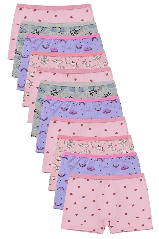 12'li Assorted Girls' Lycra Printed Boxer