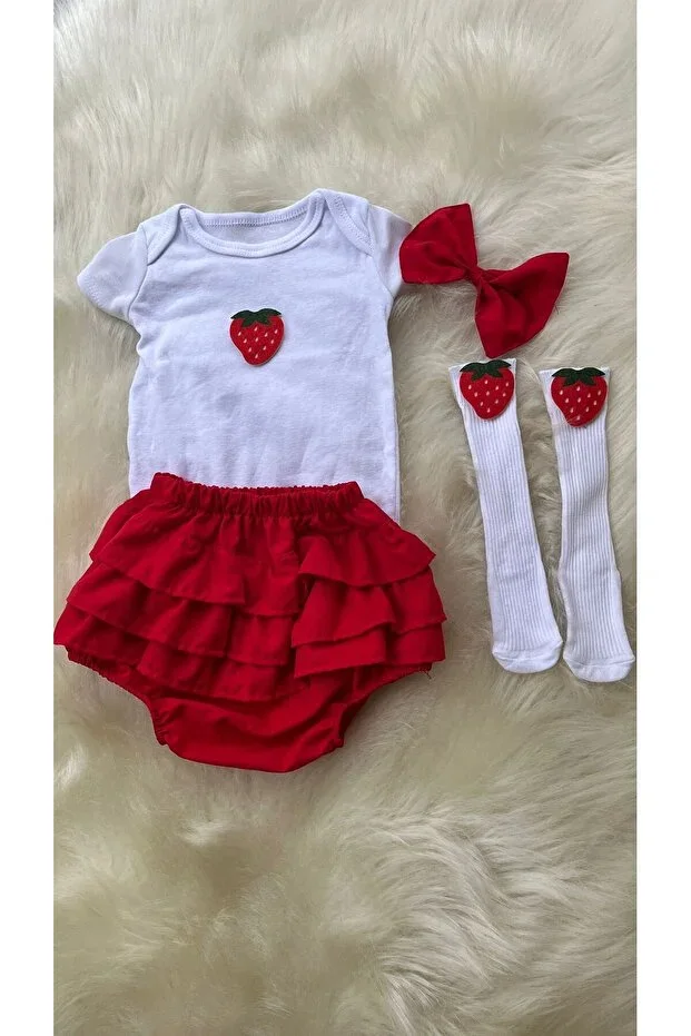 Strawberry Ruffled Romper Shorts Set