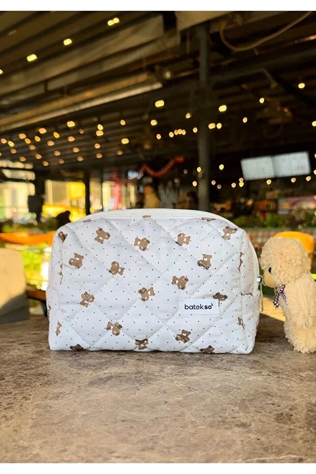 Mini Teddy Bear Pattern Makeup Bag - Large Size