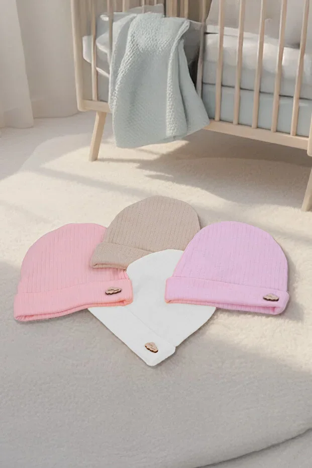 Baby Wooden Emblem 4-Piece Cotton Beanie Hat