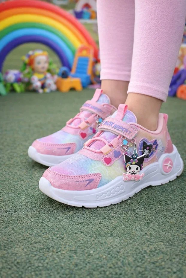 Girls Velcro Chrome Non-Slip Sole Daily Sports Shoes School Shoes Pink