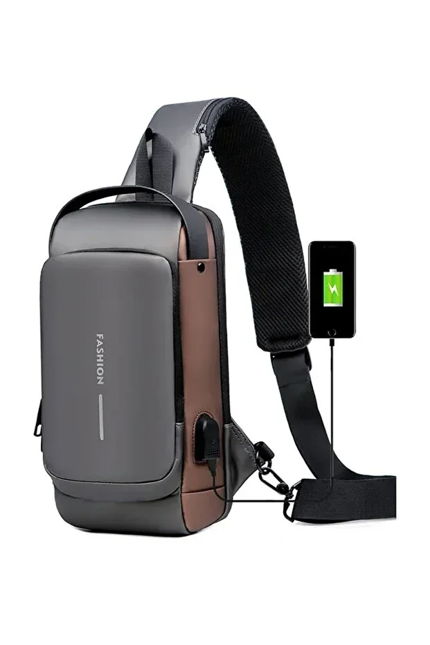 Shoulder and Chest Bag with USB Charging Port and Lock, Stylish Design, Powerbank Connection