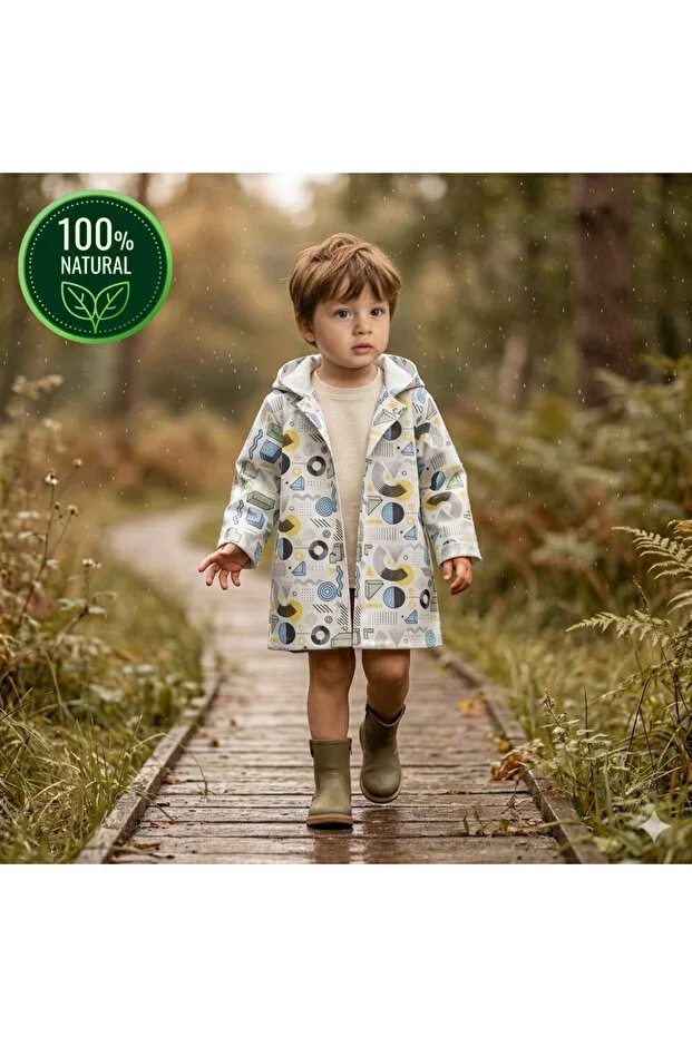 Sweat-Free Double-Sided Boys' Raincoat 2-5 Years 100% Cotton Muslin Lined