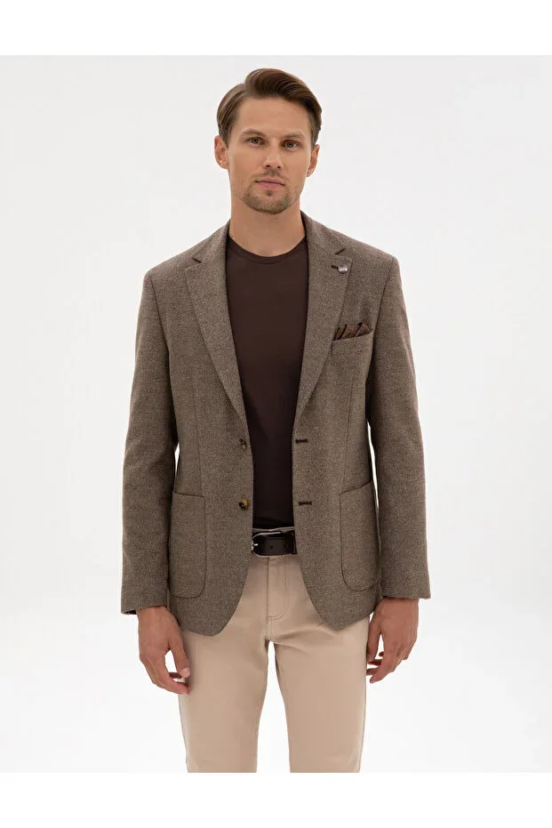 Brown Slim Fit Herringbone Jacket 50317640-VR029