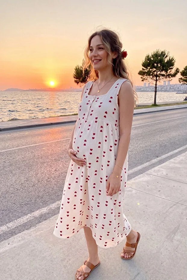 Miss Dünya Lissa Square Neck Buttoned Sleeveless Woven Maternity and Postpartum Dress