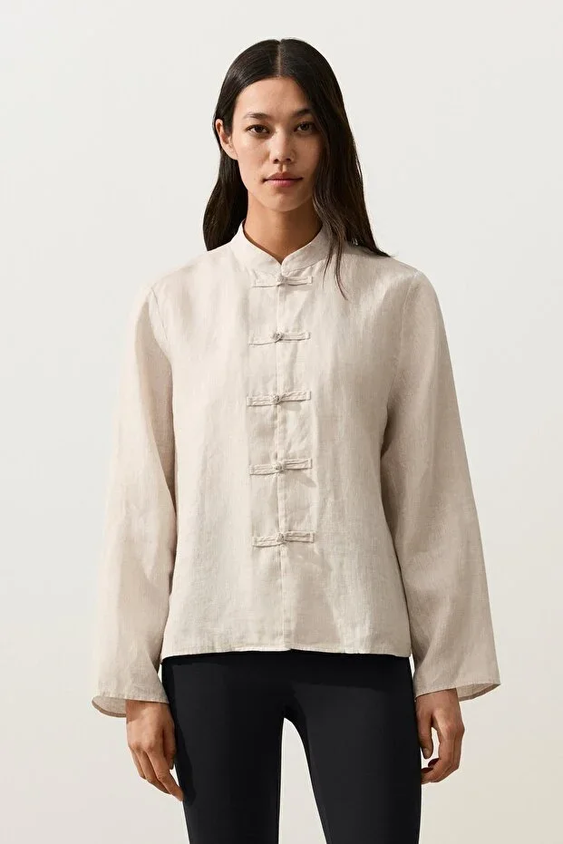 Oysho 100% Linen Mao Jacket with Buttons