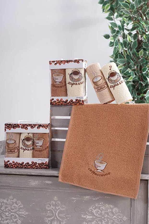 Embroidered 3-Piece Kitchen and Face Towel Set 30x50 cm