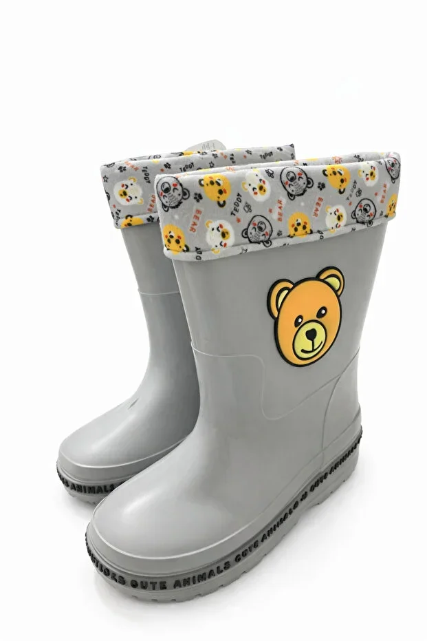 Bear Pattern Children's Rain Boots Non-Slip Sole Soft Inner Lining