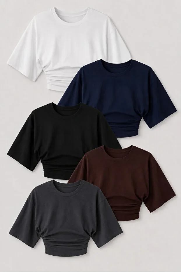 COMBİNE MİCHAİL Women's Trend Summer Stylish 5 Piece Crop Blouse