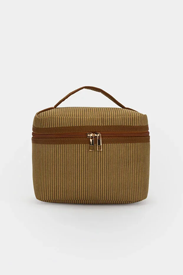 Large Size Makeup and Organizer Bag Chic Textured Fabric Zippered, Multi-purpose Travel & Daily Use