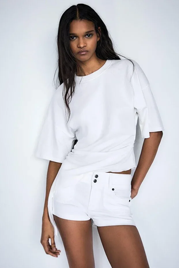 Bershka Embroidered mini denim shorts