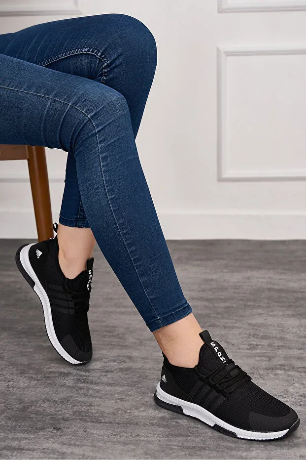 Daily Unisex Black White Sneaker Breathable Knit Lace-up Lightweight Sports Shoe 249