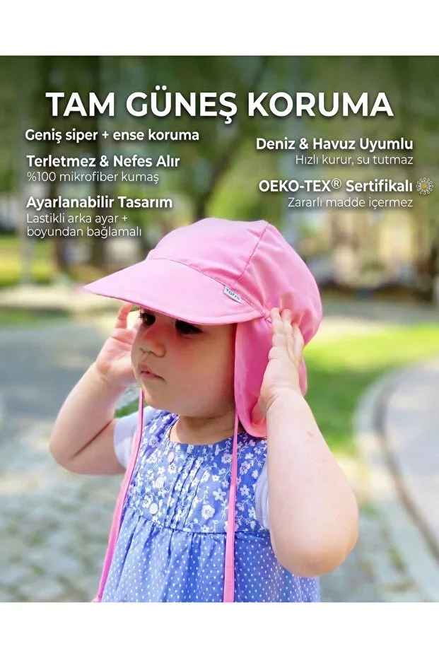 Pink, Neck Protection, Tie-Back, Elastic Adjustment Buckle Baby Sun Hat