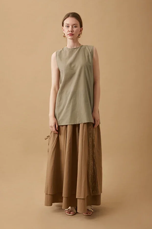 Sleeveless Short Length Voile Lining Mink