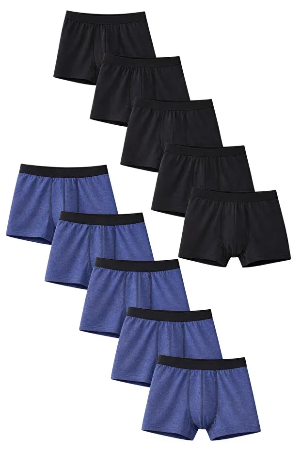 Men's Cotton Slim Fit Breathable Boxer 10-Pack Black-Blue