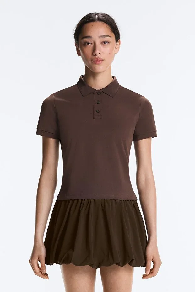Oysho Textured fabric short-sleeved polo