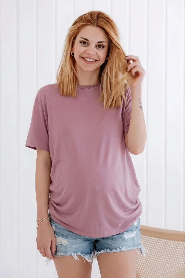 Crew Neck Modal Bamboo Short Sleeve Relaxed Fit Flexible Maternity T-shirt