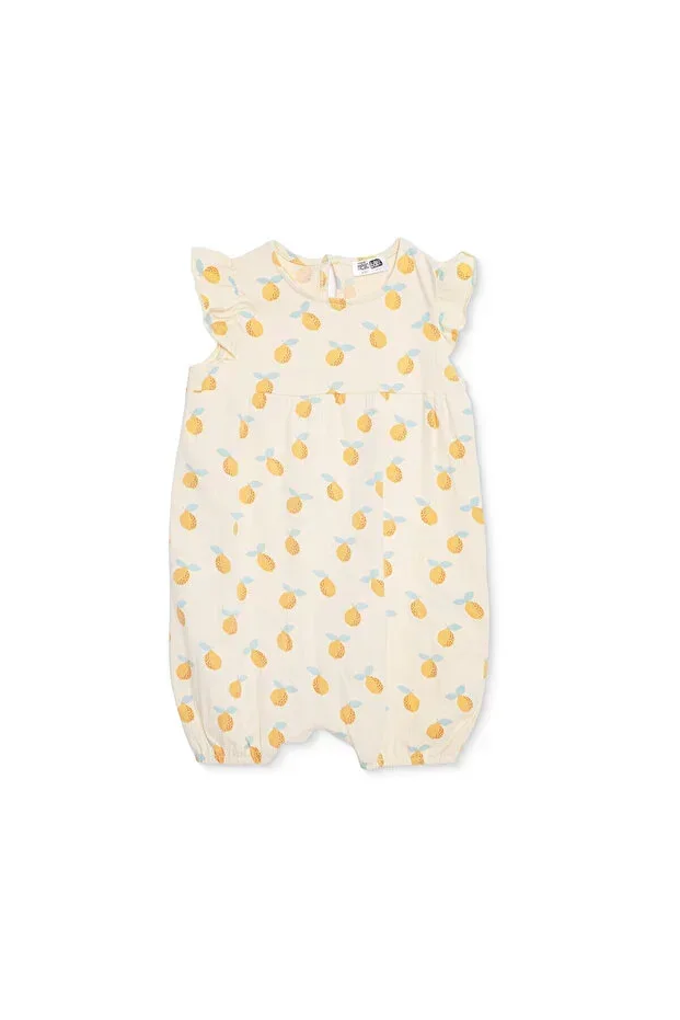 Hello Baby Girl Baby Short Romper Fruit Printed Snap Closure Round Neck Short Sleeve Elasticated