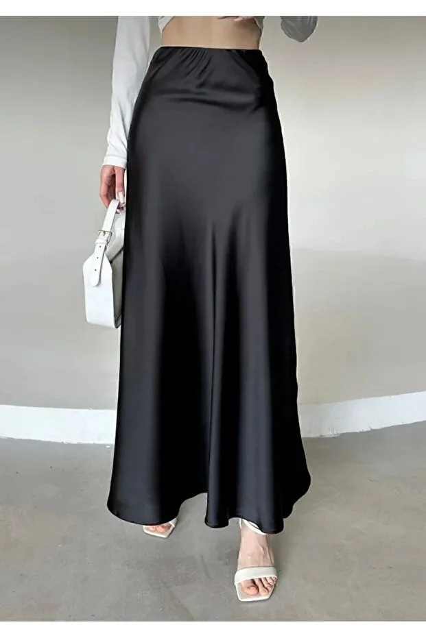 MODA UGS Women's Chic Elastic Belt 100 Cm Maxi A-Line Skirt