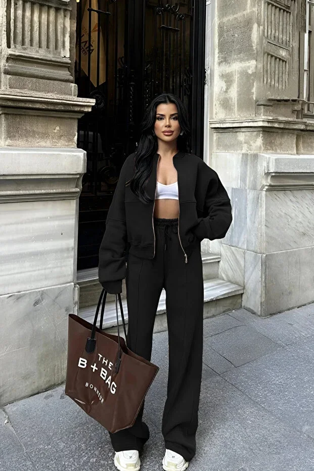 WOMEN'S 3-THREAD PREMIUM ZIPPERED BOMBER JACKET TRACKSUIT SET