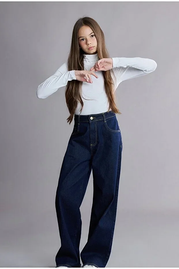 Girls' Dark Blue Jean Wide Leg Jean Pants