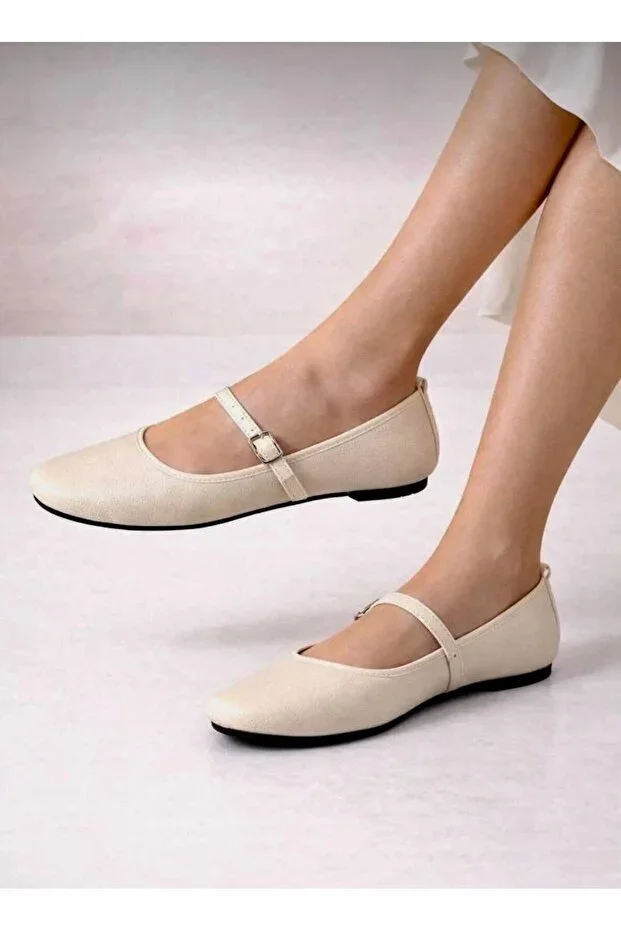 Women's Flat Shoes Cream Strap Belted Lightweight Comfortable Chic Work Office Daily Shoes