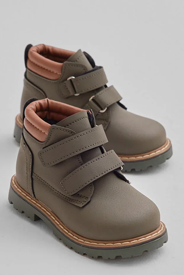 Unisex Khaki Thick Thermo Sole Warm Lined Double Velcro Boots