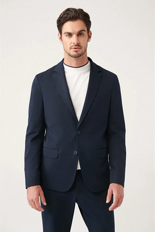 Men's Navy Blue Unlined Bi-Stretch Double Vent Blazer A31Y4000