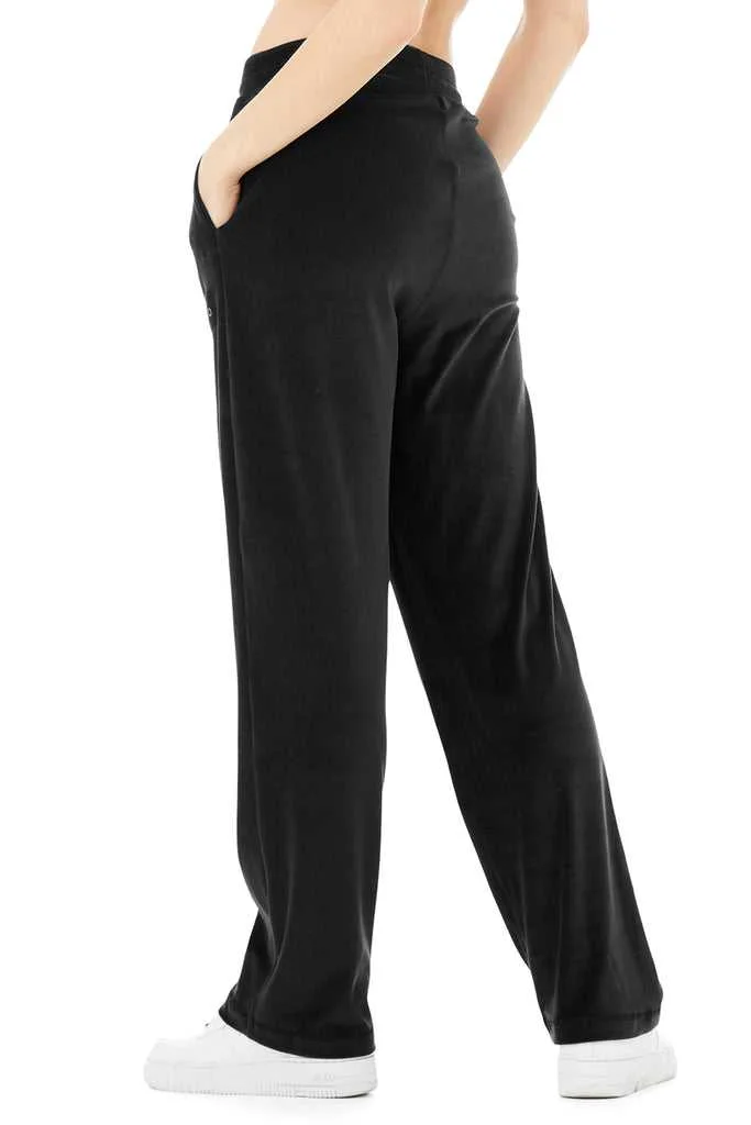 Alo Yoga Velour High-Belli Glimmer Geniş Leg Pant Spor Pantolonu Siyah | LKICJ-0265