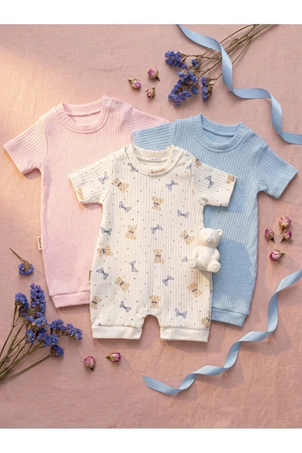 Baby 3-Piece Short Romper Set | Color Festival (Pink+Blue+Bear)