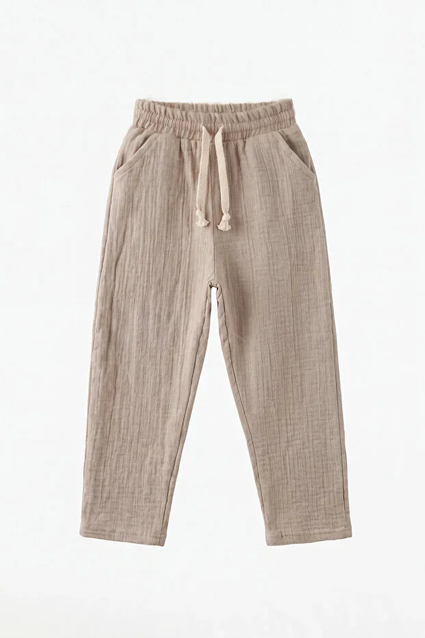 Muslin Children's Trousers Stone Color 100% Cotton 1-10 Years