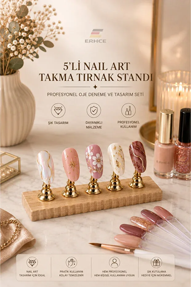 Nail Display Stand 5pcs False Nail Polish Model Showing Card Holder Magnetic Detachable