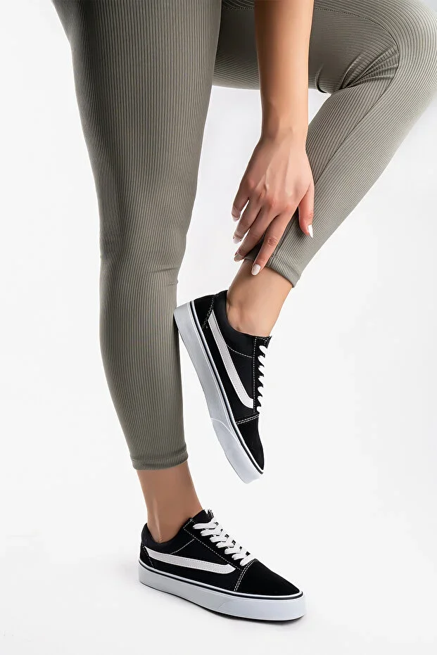 Women Men Black White Linen Sports Shoe Sneaker