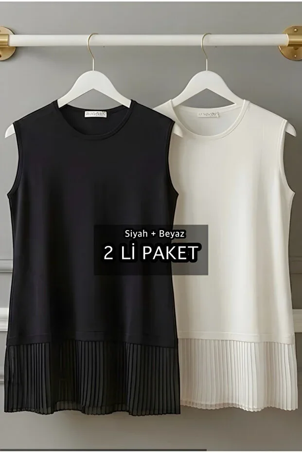 İMAJSTORE 2 PCS SET CHIFFON PLEATED JERSEY LINING TUNIC SKIRT