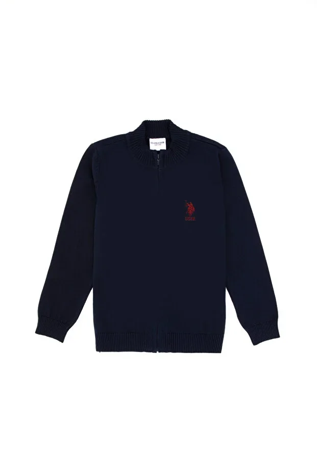 Boys Navy Blue Zip-Up Knit Cardigan 50295560-VR033