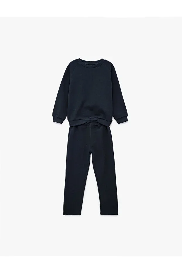 Cotton Long Sleeve Crew Neck Basic Tracksuit Set