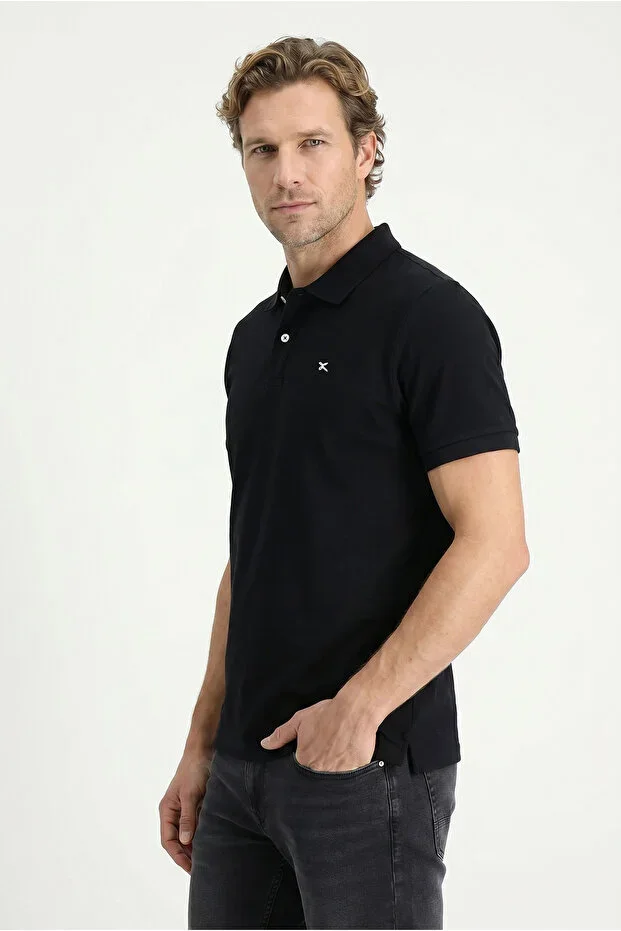 Polo Neck Slim Fit Embroidered 100% Cotton T-shirt