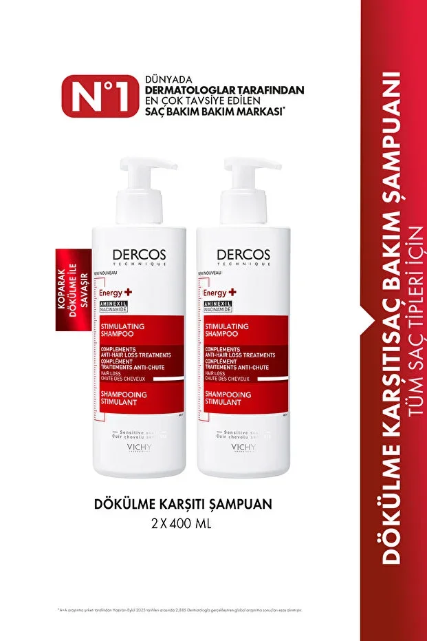 Dercos Energy+ Shampoo with Niacinamide Against Breakage 400 ml X 2 PCS