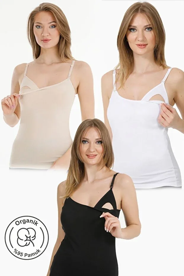 3 PIECE MATERNITY NURSING TANK TOP BLACK-WHITE-NUDE