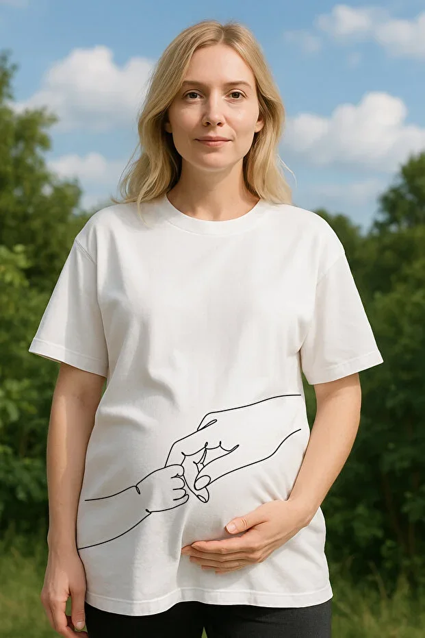 MYADA Maternity T-shirt Printed Mom and Baby Short Sleeve Relaxed Fit White Tshirt 23613