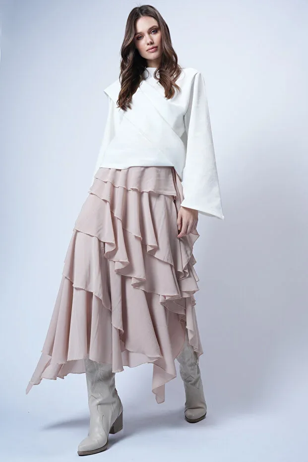 Stone Layer Layer Ruffled Maxi Woven Skirt ALC-X14749