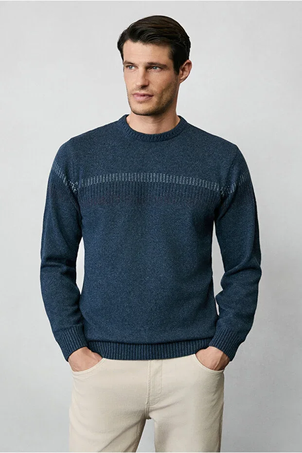 Crew Neck Regular Fit Woolen Patterned Knitwear Sweater