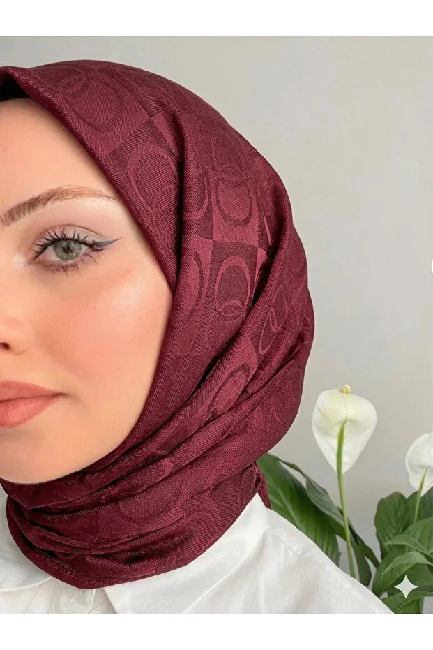 Women's Modest Wear◆Ring Pattern◆Checkered Pattern◆100% Cotton Naia Scarf◆Burgundy