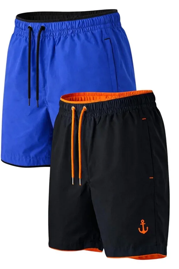 2-Pack Lined Colorful Swim Shorts with Zipper Pockets