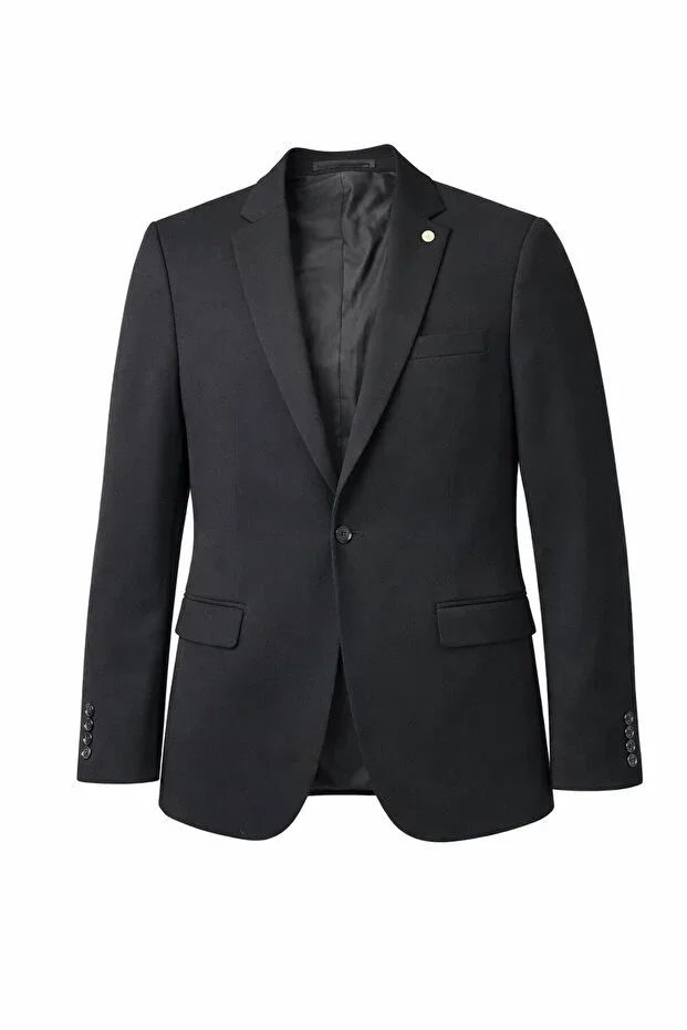Men's Navy Mono Collar Lycra Blazer Jacket – Flexible Comfort Fabric, Single Button Slim Fit