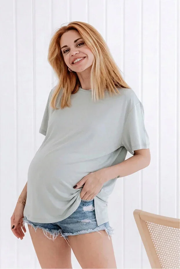 Crew Neck Modal Bamboo Short Sleeve Relaxed Fit Flexible Maternity T-shirt