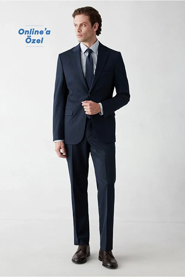 6 Drop Regular Fit Standard Cut Mono Collar Lycra Plain Suit