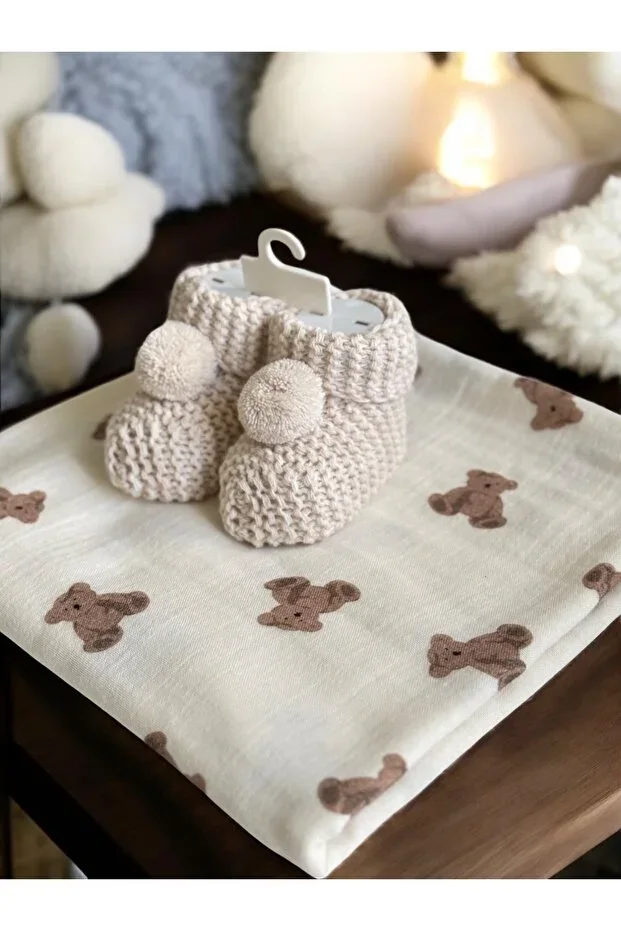 Knitted Baby Booties Newborn Gift Beige