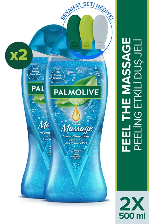 Aroma Sensations Feel The Massage Peeling Effect Shower Gel 500 ml x2 Pieces + Travel Kit Gift