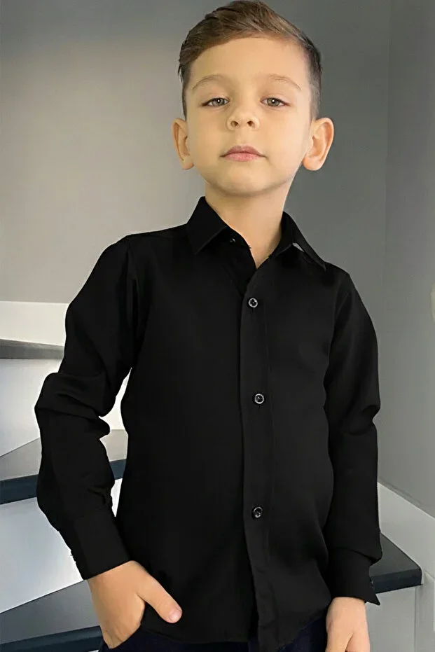 Men's Kids Classic Long Sleeve Solid Color Shirt